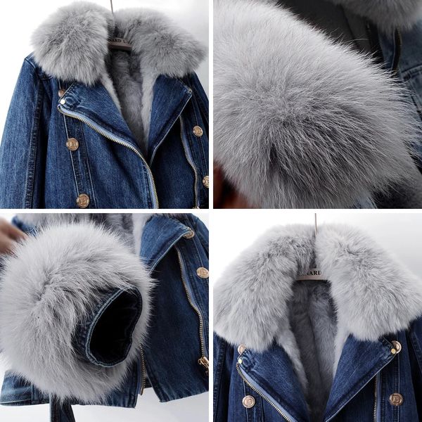 Luxe Denim Fox Fur Coat